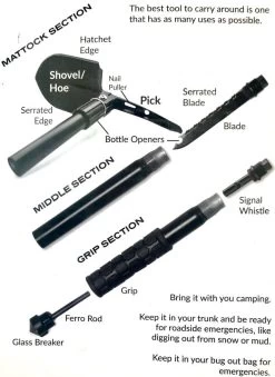 Deluxe 12-In-1 Folding Shovel Multifunction Survival Tool -Outdoor Camping Sales 12in1shovel