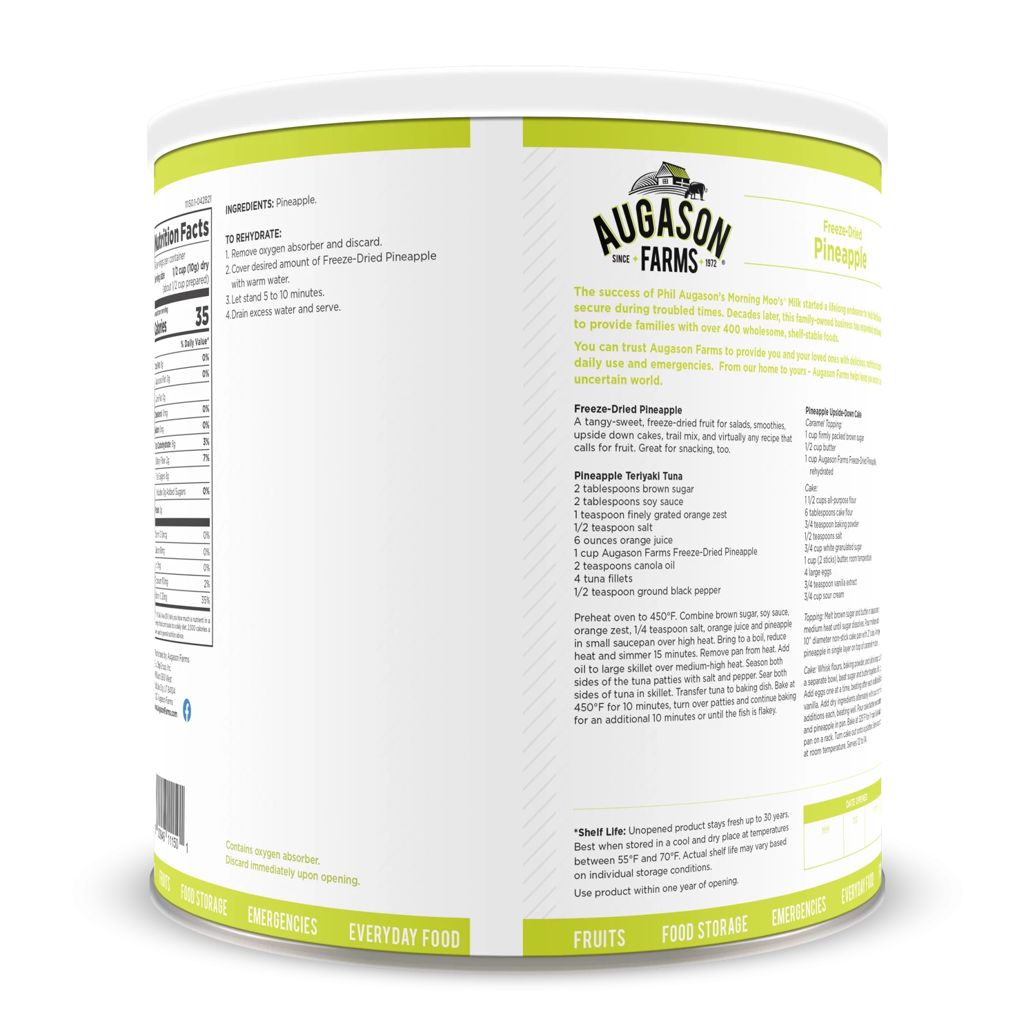 Augason Farms Freeze Dried Pineapple Chunks #10 Can 2 Augason Farms Freeze Dried Pineapple Chunks #10 Can - Image 2