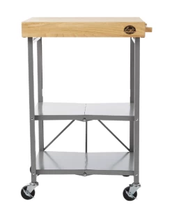 Bradley Wheeled Foldable Kitchen Cart With Wood Top