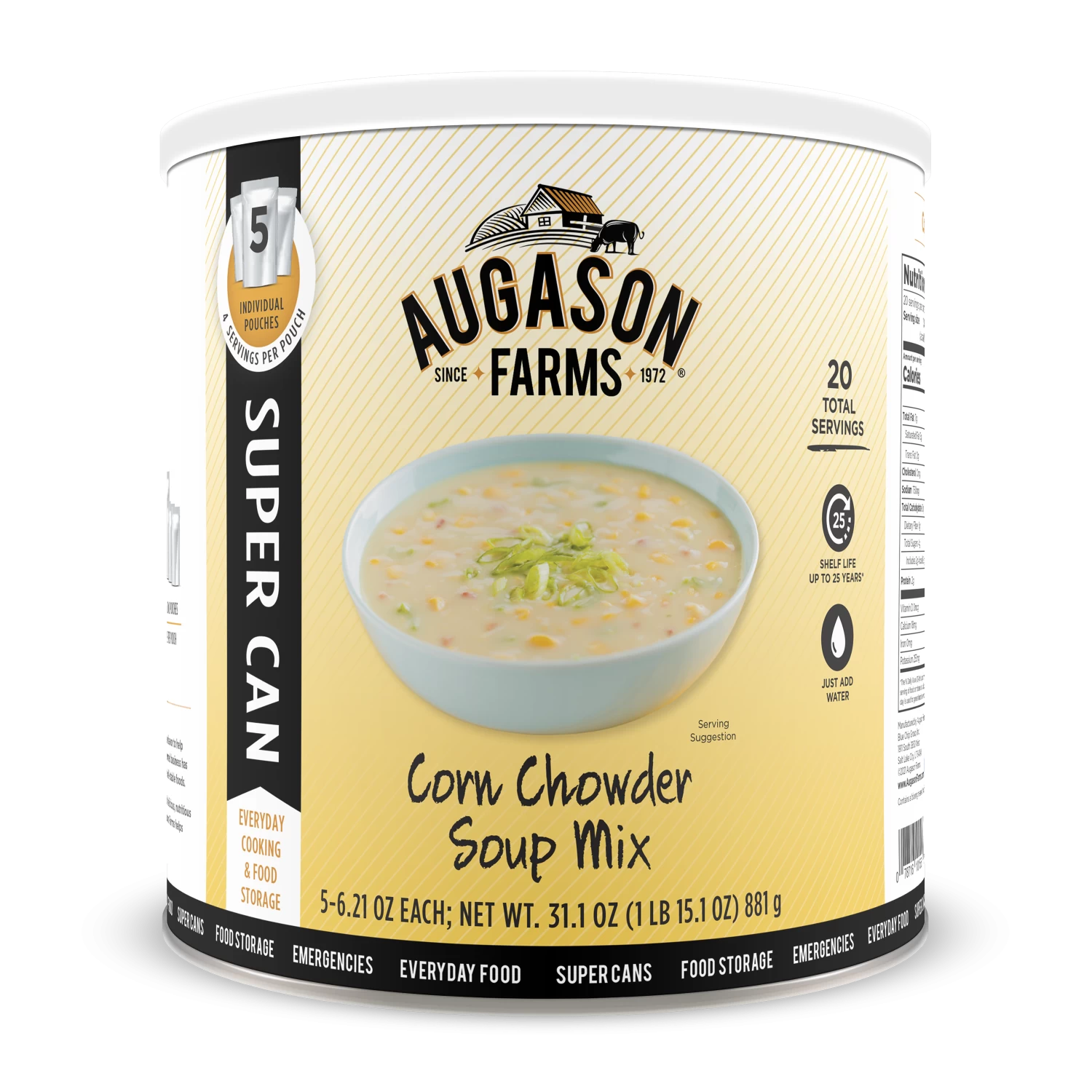 Augason Farms Corn Chowder Soup Super Can 1 Augason Farms Corn Chowder Soup Super Can