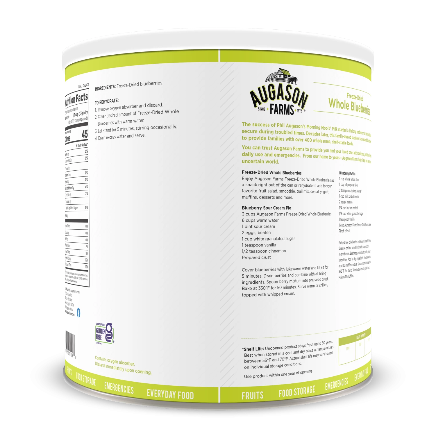 Augason Farms Freeze Dried Whole Blueberries #10 Can 2 Augason Farms Freeze Dried Whole Blueberries #10 Can - Image 2