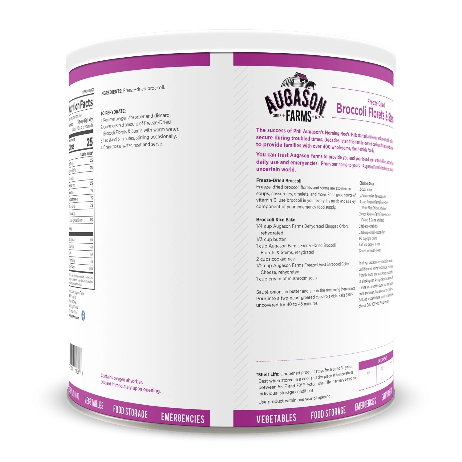 Augason Farms Freeze Dried Broccoli Florets & Stems #10 Can 2 Augason Farms Freeze Dried Broccoli Florets & Stems #10 Can - Image 2