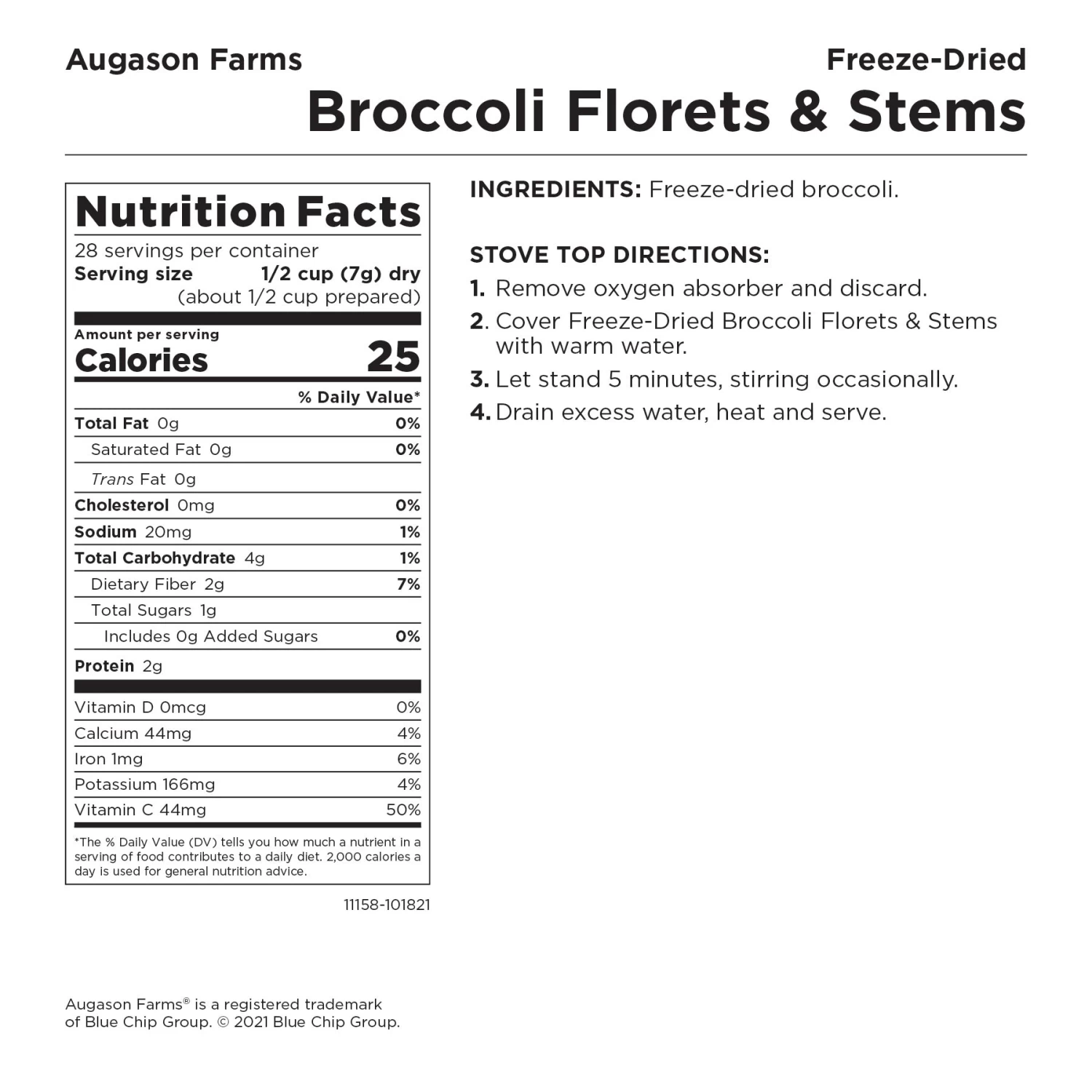 Augason Farms Freeze Dried Broccoli Florets & Stems #10 Can 3 Augason Farms Freeze Dried Broccoli Florets & Stems #10 Can - Image 3