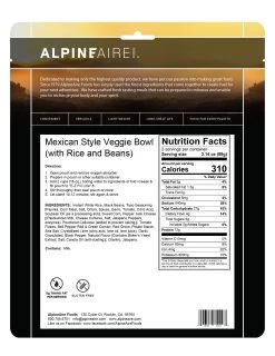 AlpineAire Mexican Style Veggie Bowl Gluten-Free -Outdoor Camping Sales 61110USMexStyleVeggieback