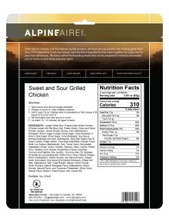 AlpineAire Sweet And Sour Grilled Chicken -Outdoor Camping Sales 61320USSweetandSourGrilledChickenback