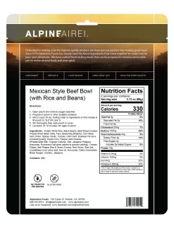 AlpineAire Mexican Style Beef Bowl (with Rice And Beans) -Outdoor Camping Sales 61445USMexicanStyleBeefBowlback