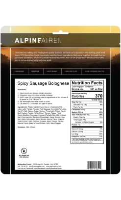 AlpineAire Spicy Sausage Bolognese -Outdoor Camping Sales 61650 SpicySausageBolognese