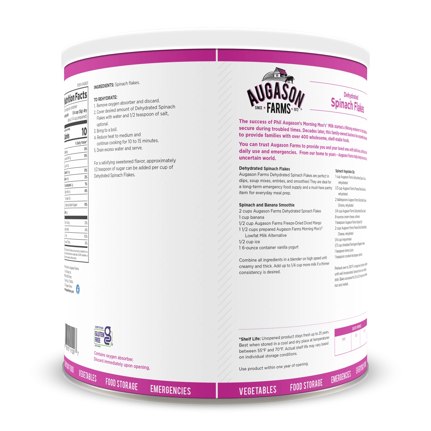 Augason Farms Dehydrated Spinach Flakes #10 Can 2 Augason Farms Dehydrated Spinach Flakes #10 Can - Image 2