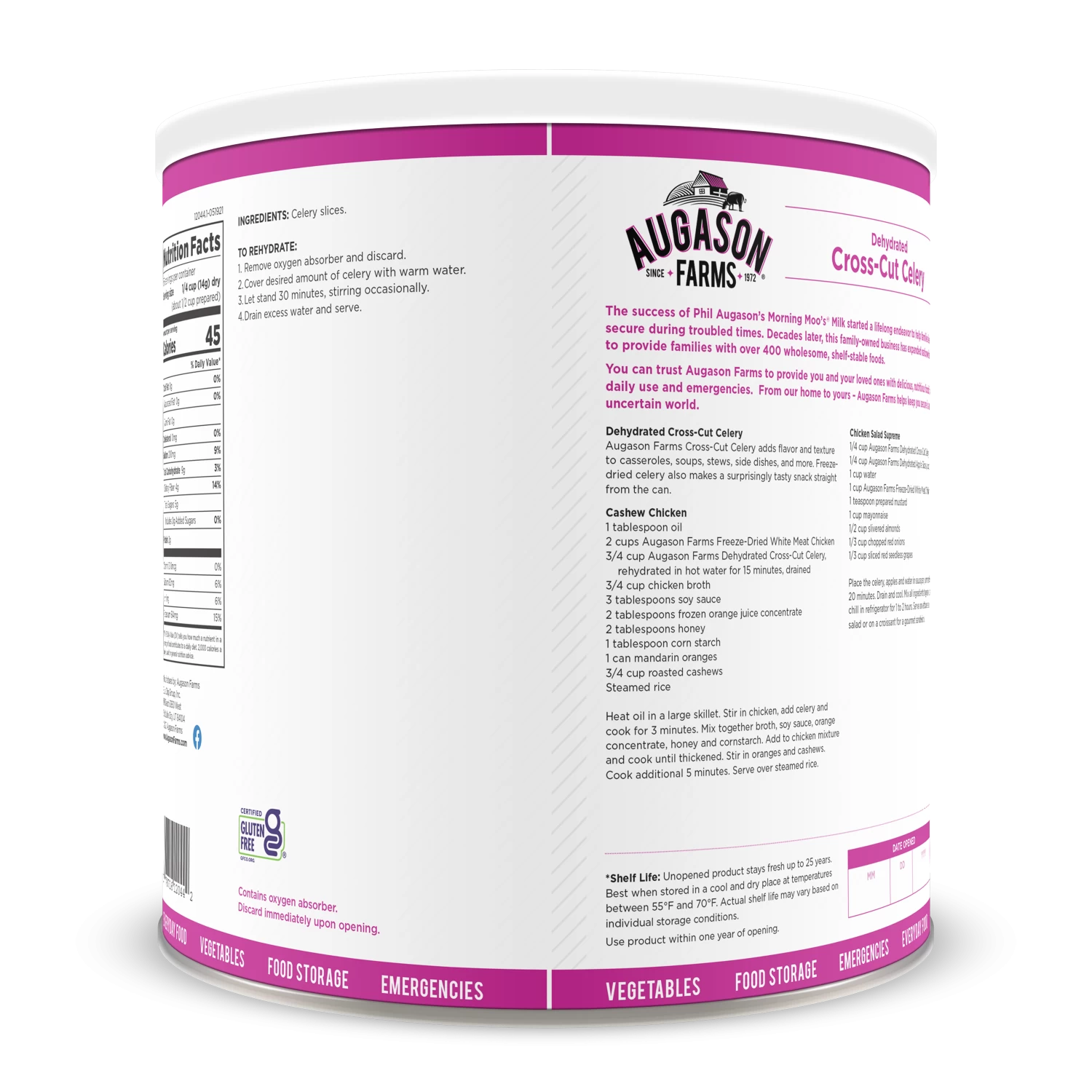 Augason Farms Dehydrated Cross Cut Celery #10 Can 2 Augason Farms Dehydrated Cross Cut Celery #10 Can - Image 2