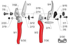 Felco 9 Left-Handed Ergonomic Pruning Shear 7 Felco 9 Left-Handed Ergonomic Pruning Shear -Outdoor Camping Sales FELCO9ReplacementPartsDiagram