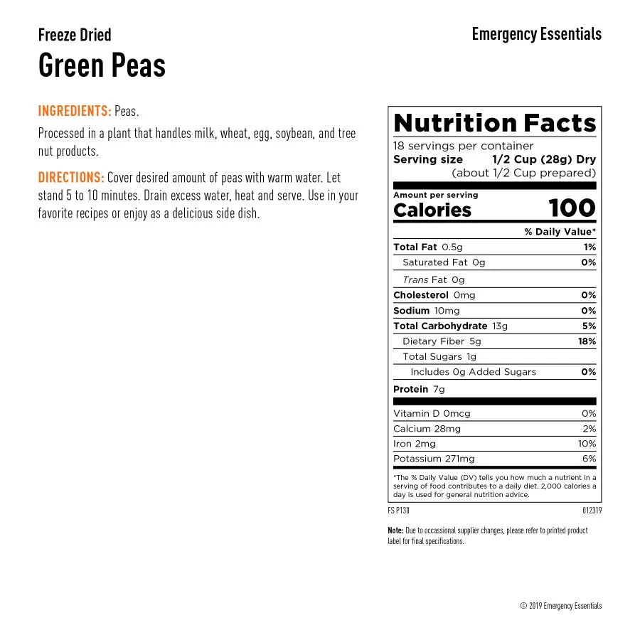 Emergency Essentials Freeze-Dried Green Peas Large Can 2 Emergency Essentials Freeze-Dried Green Peas Large Can - Image 2