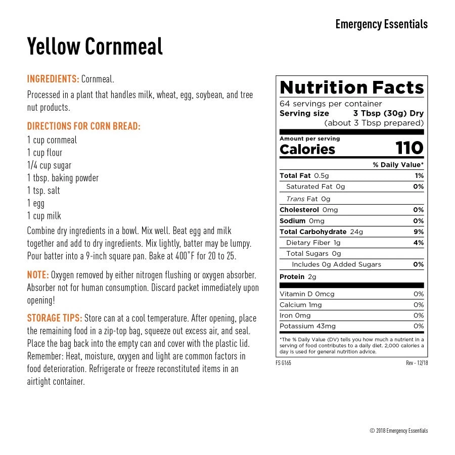 Emergency Essentials Yellow Cornmeal - Large Can 3 Emergency Essentials Yellow Cornmeal - Large Can - Image 3