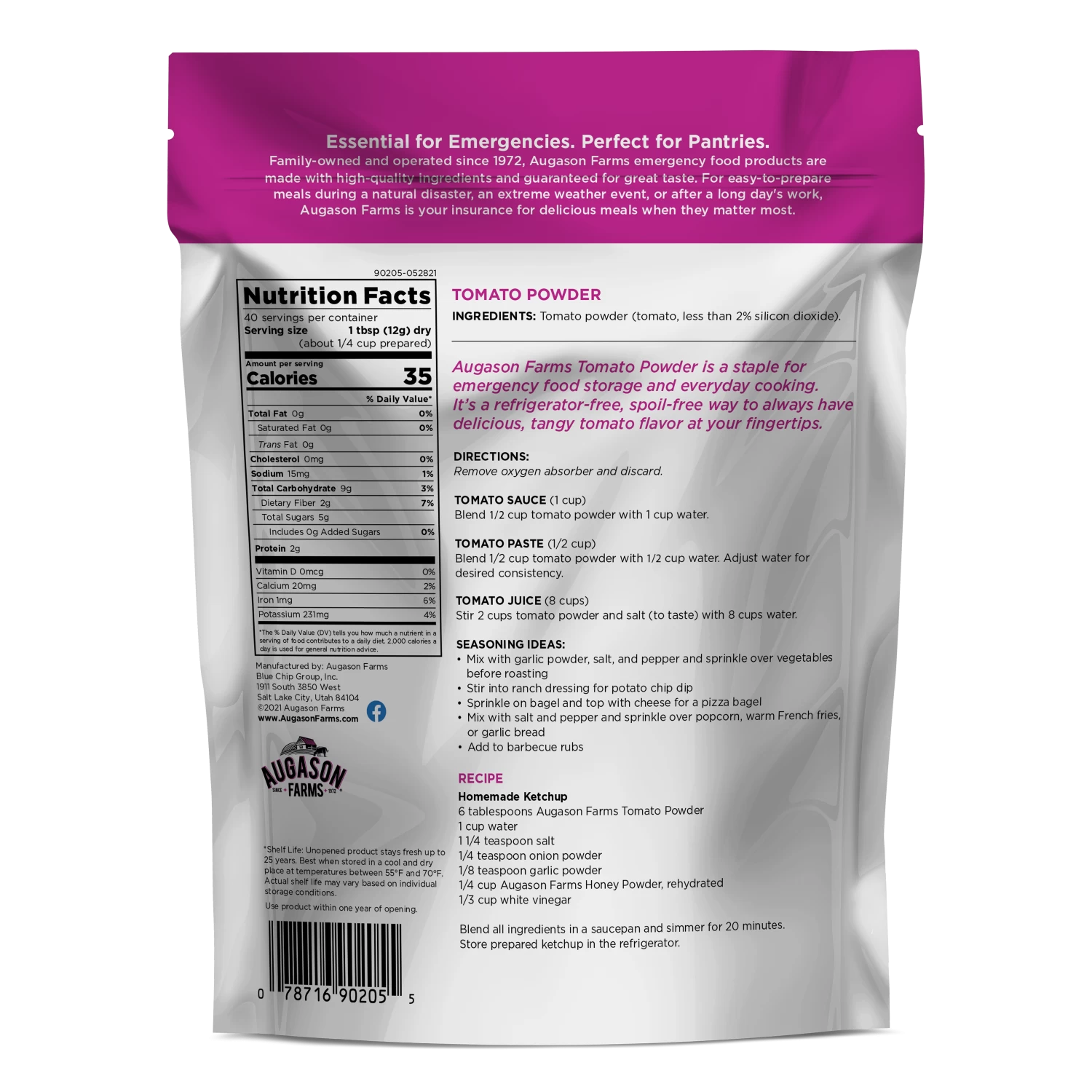 Augason Farms Tomato Powder Pouch (Single) 2 Augason Farms Tomato Powder Pouch (Single) - Image 2