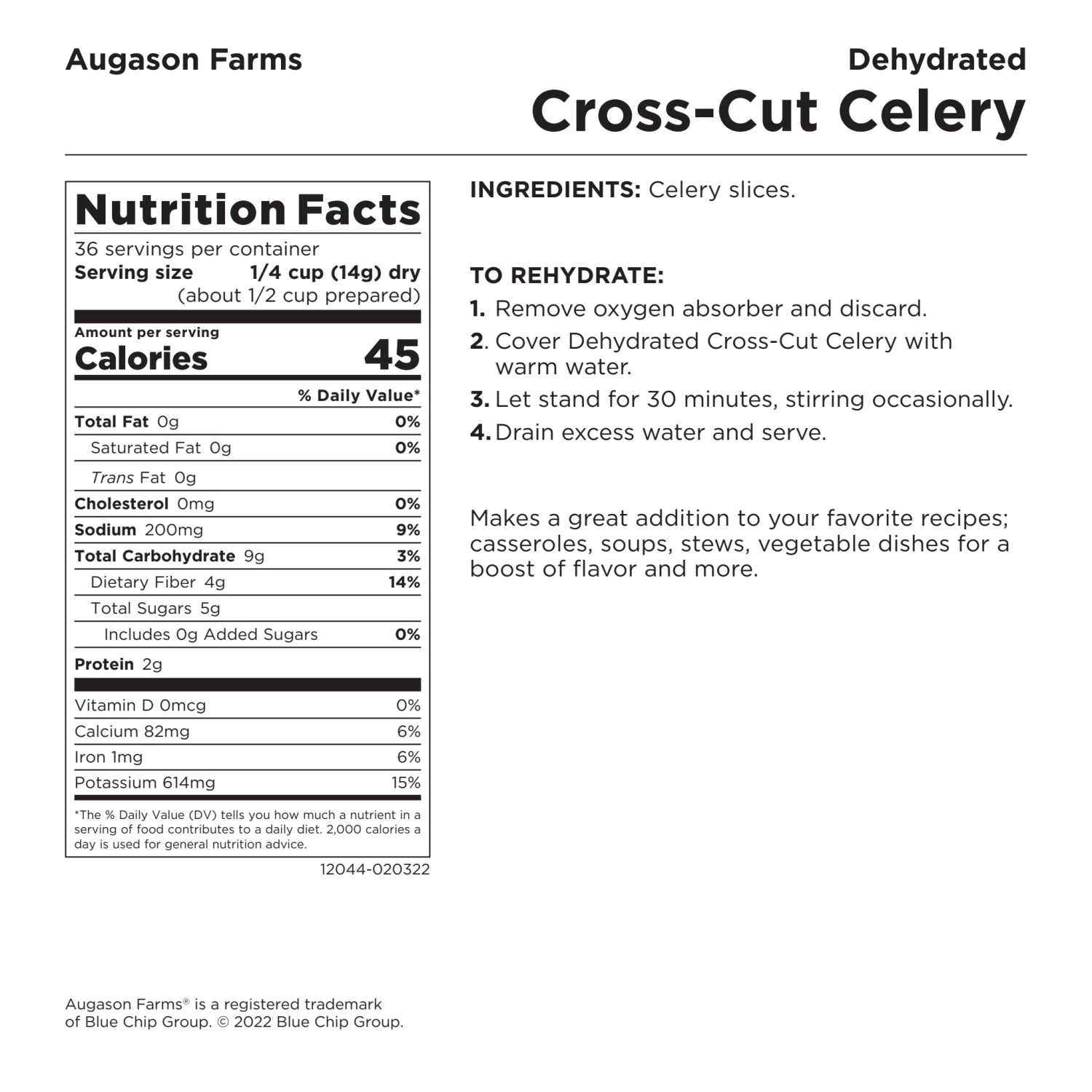 Augason Farms Dehydrated Cross Cut Celery #10 Can 9 Augason Farms Dehydrated Cross Cut Celery #10 Can - Image 9