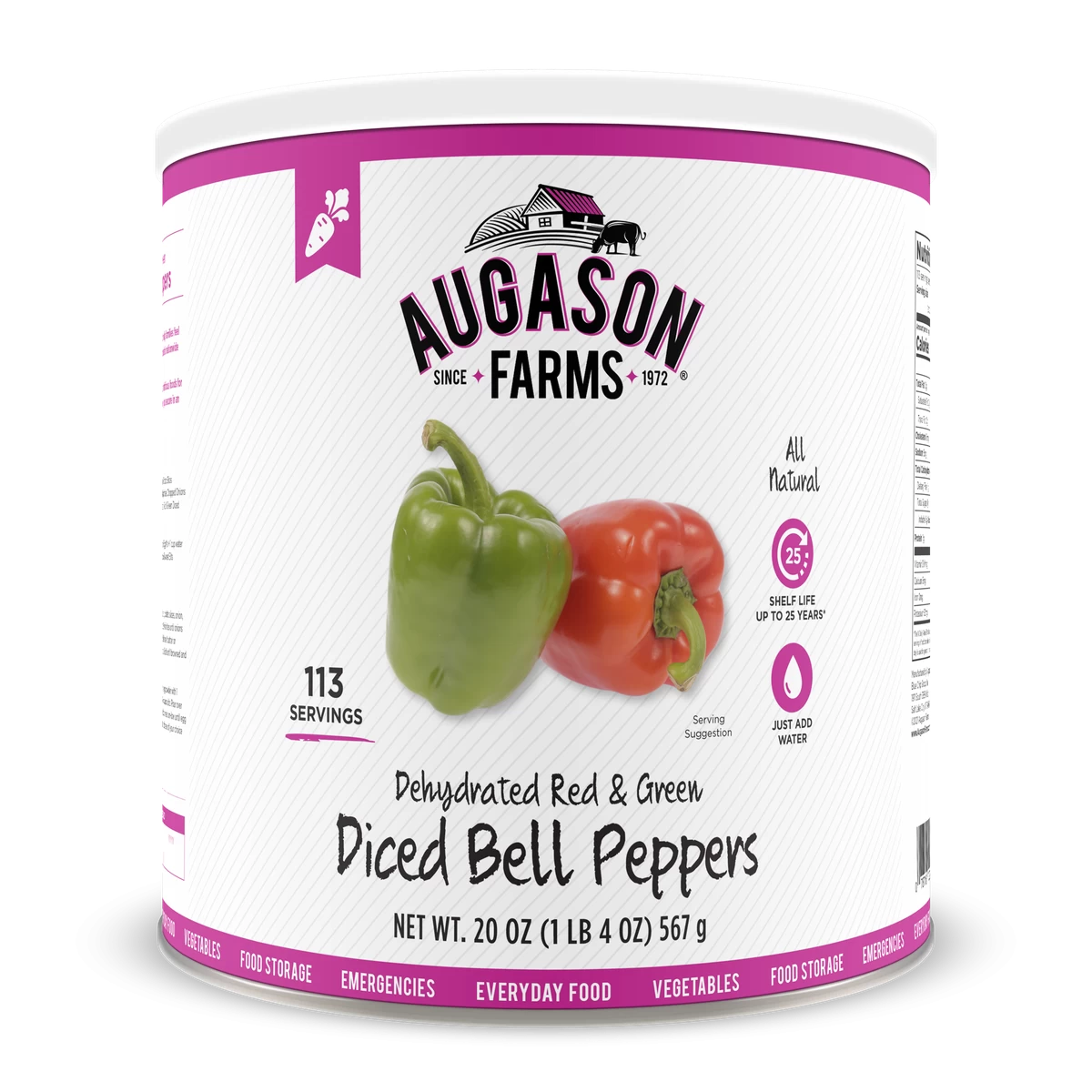 Augason Farms Dehydrated Diced Red & Green Bell Peppers #10 Can 1 Augason Farms Dehydrated Diced Red & Green Bell Peppers #10 Can