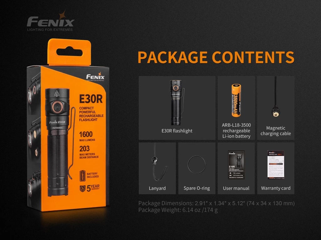 Fenix E30R 1600 Lumens Extreme Output Compact Rechargeable Flashlight 2 Fenix E30R 1600 Lumens Extreme Output Compact Rechargeable Flashlight - Image 2