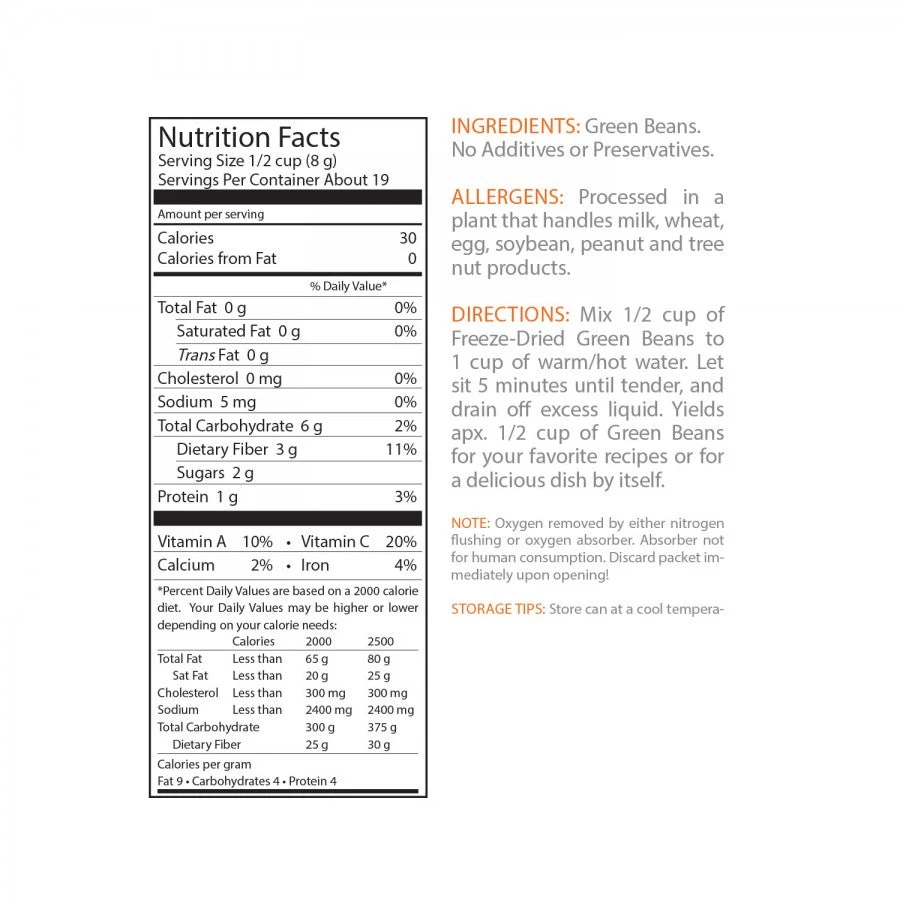 Emergency Essentials Freeze Dried Green Beans - Large Can 2 Emergency Essentials Freeze Dried Green Beans - Large Can - Image 2