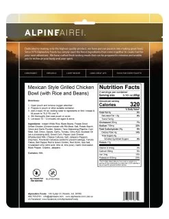 AlpineAire Mexican Style Grilled Chicken Bowl (GF) -Outdoor Camping Sales good2goco MexicanStyleGrilledChickenBowl back