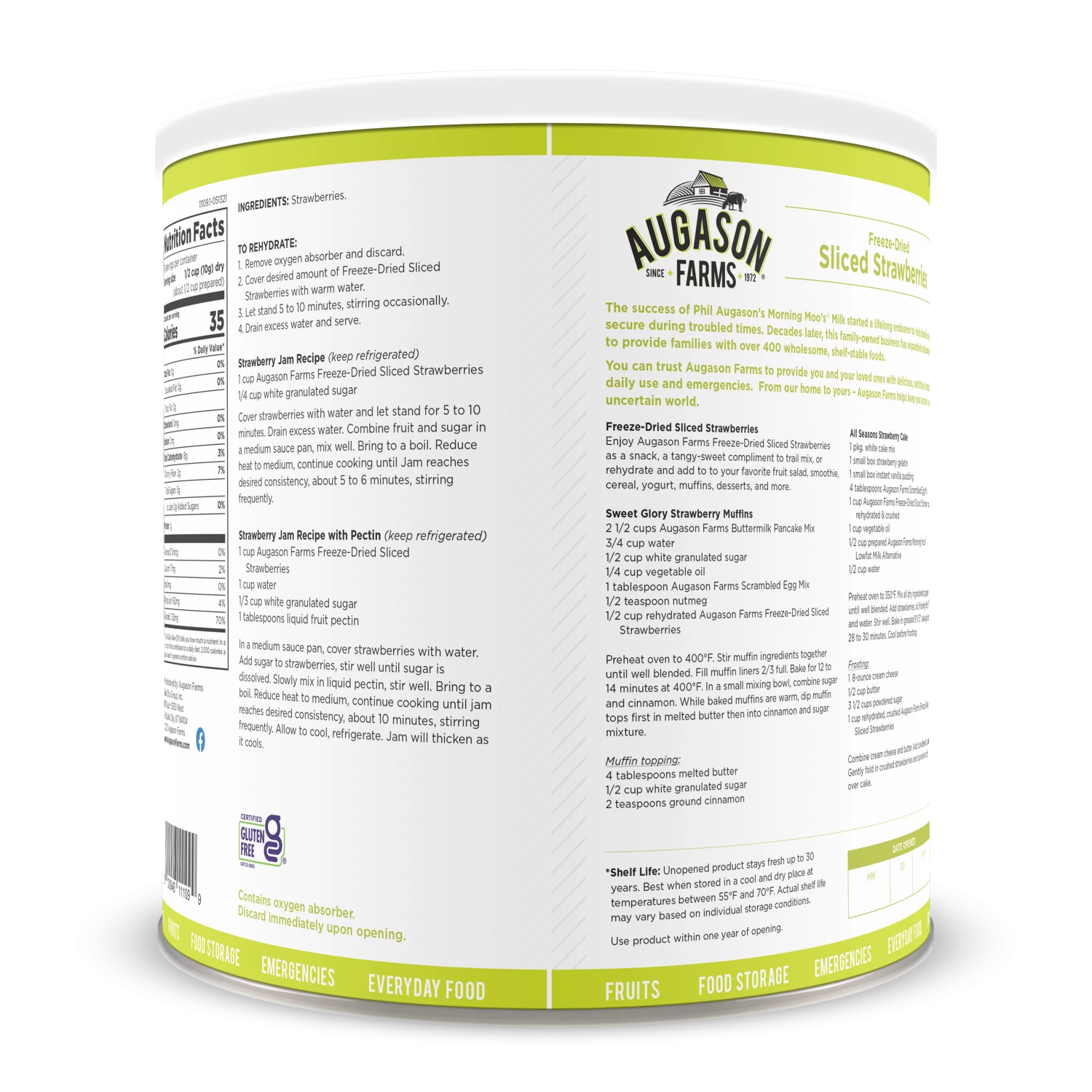 Augason Farms Freeze Dried Sliced Strawberries #10 Can 2 Augason Farms Freeze Dried Sliced Strawberries #10 Can - Image 2