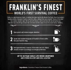 Franklin's Finest Survival Coffee (720 Servings, 1 Bucket) 15 Franklin's Finest Survival Coffee (720 Servings, 1 Bucket) -Outdoor Camping Sales ingredients