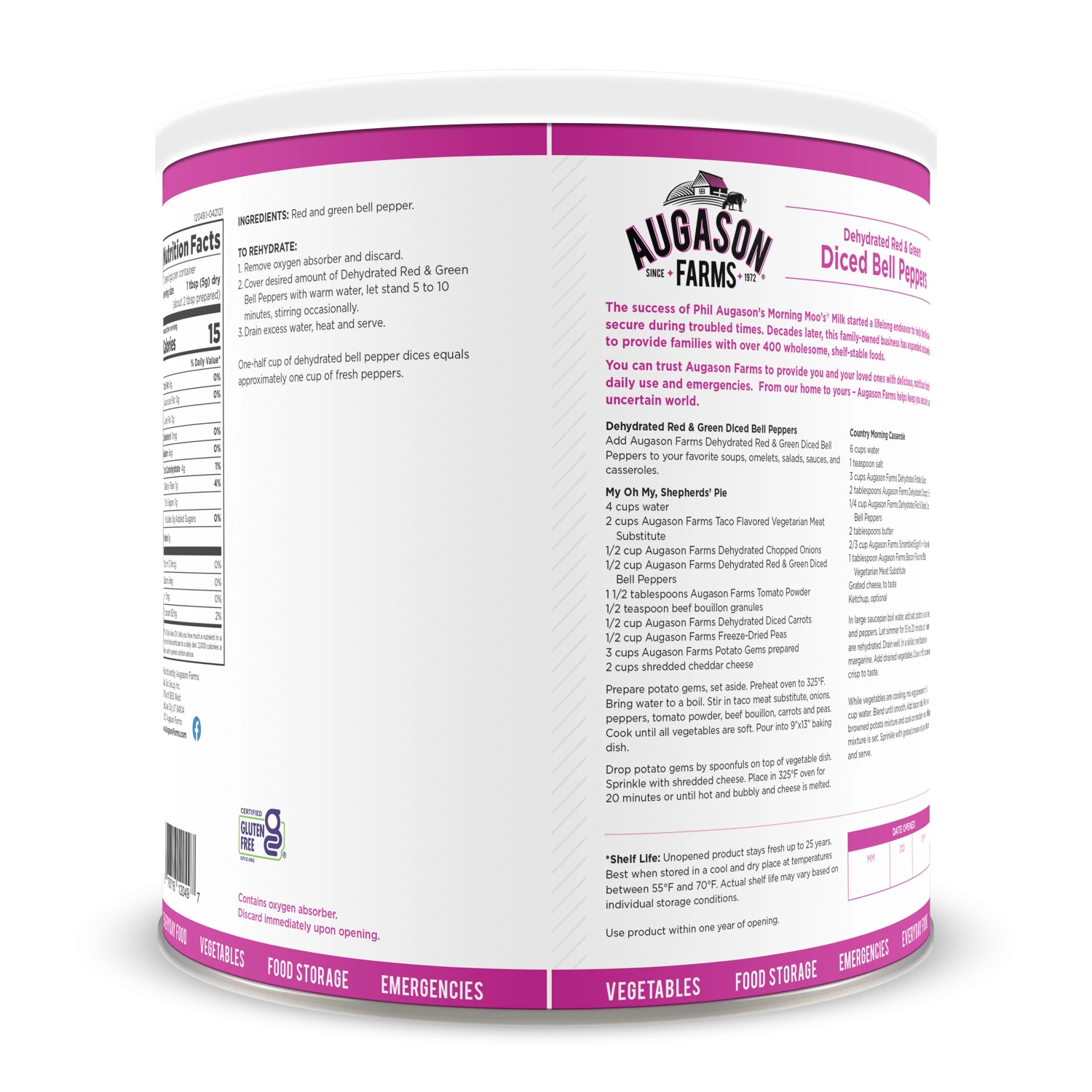 Augason Farms Dehydrated Diced Red & Green Bell Peppers #10 Can 2 Augason Farms Dehydrated Diced Red & Green Bell Peppers #10 Can - Image 2