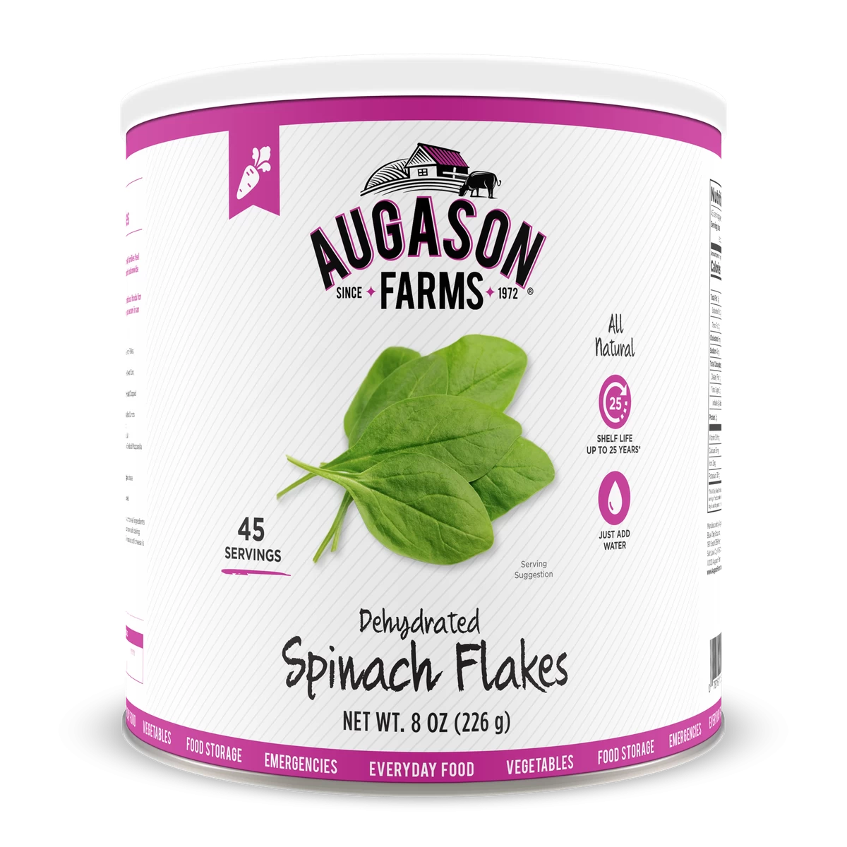 Augason Farms Dehydrated Spinach Flakes #10 Can 1 Augason Farms Dehydrated Spinach Flakes #10 Can